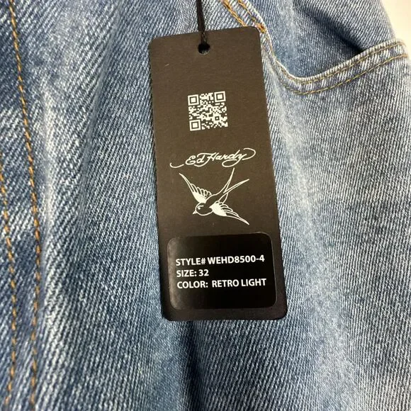 Ed Hardy Embroidered Heart Wide Leg Jeans Retro skater Denim 32 NWT - Picture 4 of 16